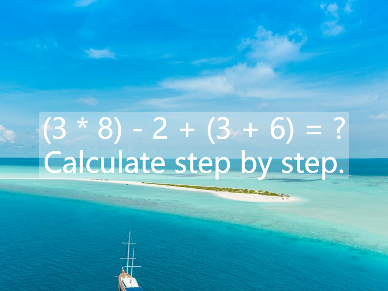 (3 * 8) - 2 + (3 + 6) = ? Calculate step by step.