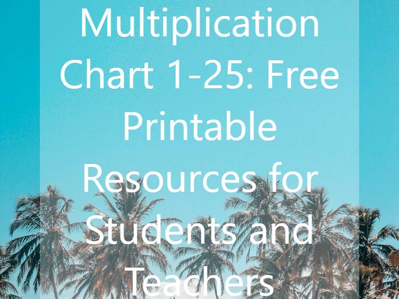 Multiplication Chart 1-25: Free Printable Resources for Students and Teachers