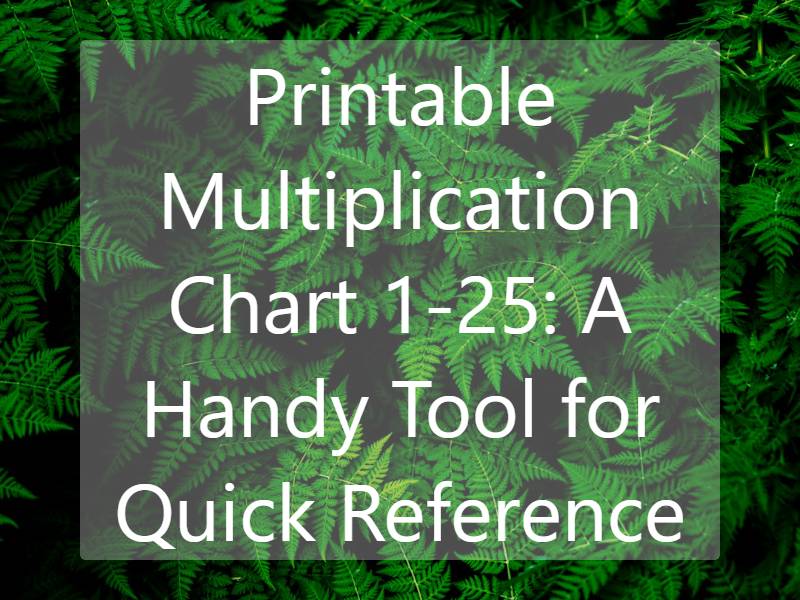 Printable Multiplication Chart 1-25: A Handy Tool for Quick Reference